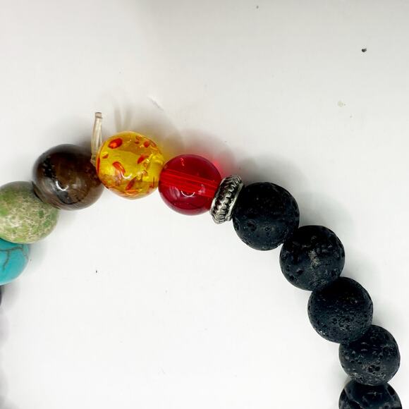 7 Chakra Bracelet Stretch Lava Stone Beads Beaded Boho Inspirational Energy - Picture 7 of 9